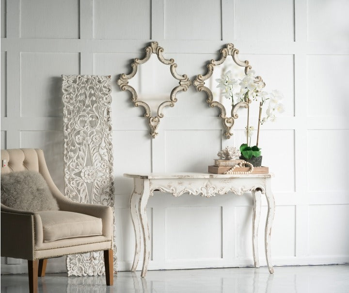 30" X 23.5" Artistic White Diamond Scrollwork Mirror