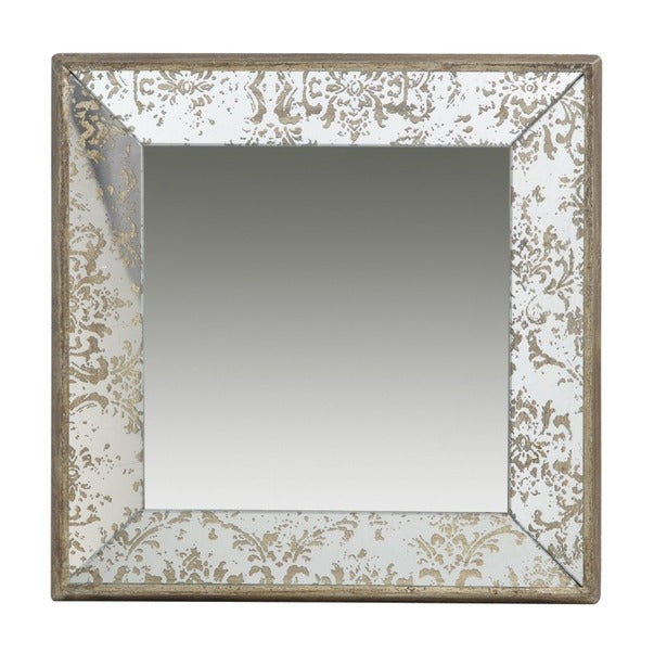 24" X 24" Antique Silver Square Mirror with Floral Accents