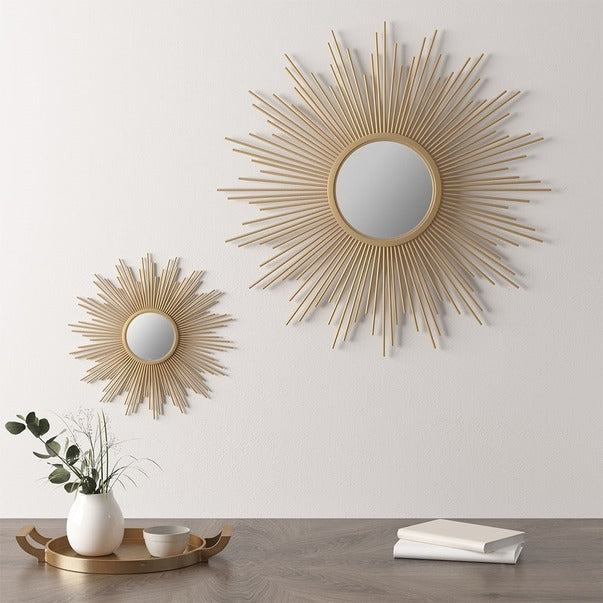 Sunburst Metal Wall Accent Mirror, Gold