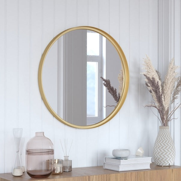 27.5" Round Gold Metal Framed Accent Wall Mirror