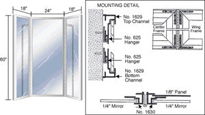 CRL Satin Anodized 60" Wide Triple Mirror Frame with 24" Center Panel