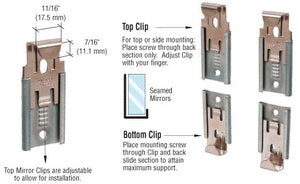 CRL Nickel Plated Adjustable Mirraco® Mirror Clip Set for 3/8" Seamed Mirror