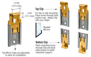 CRL Gold Plated Adjustable Mirror Clip Set for 1/4" (6 mm) Beveled Mirror